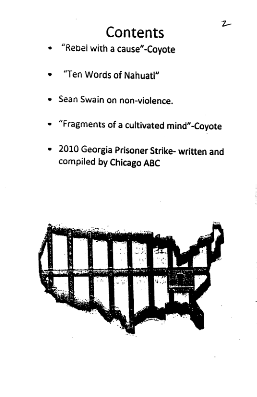 Contents “Rebel with a cause”-Coyote “Ten Words of Nahuatl” Sean Swain on non-violence. “Fragments of a cultivated mind”-Coyote 2010 Georgia Prisoner Strike- written and compiled by Chicago ABC